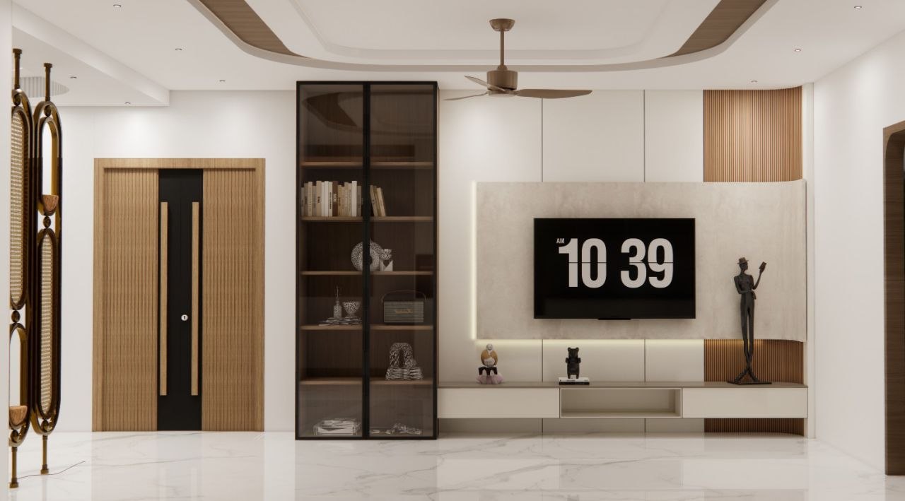 Textured TV Feature Wall — Residential interior in Miyapur, Hyderabad