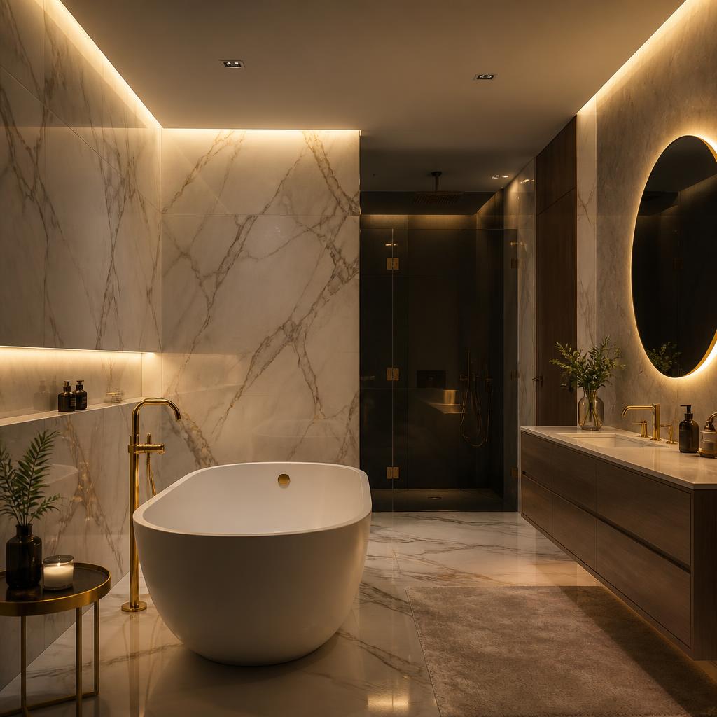 Spa Marble Bathroom — Residential interior in Financial District, Hyderabad